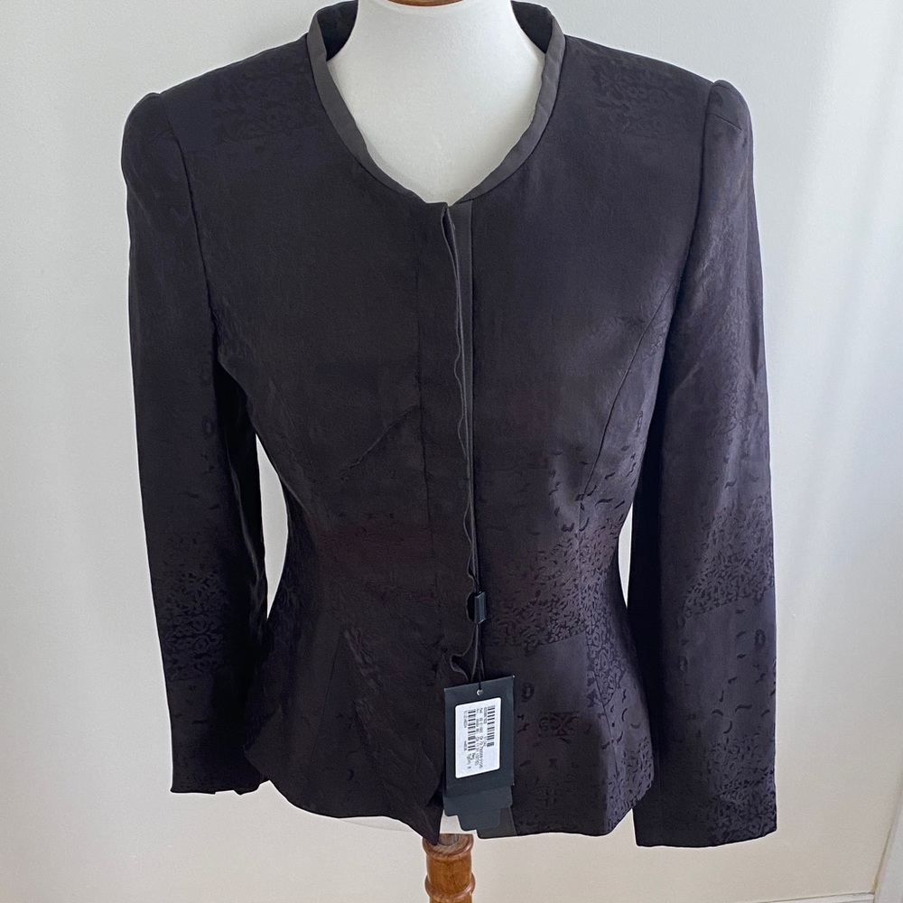 NWT Giorgio Armani Dark Eggplant Jacquard Tailored Blazer, Size 8